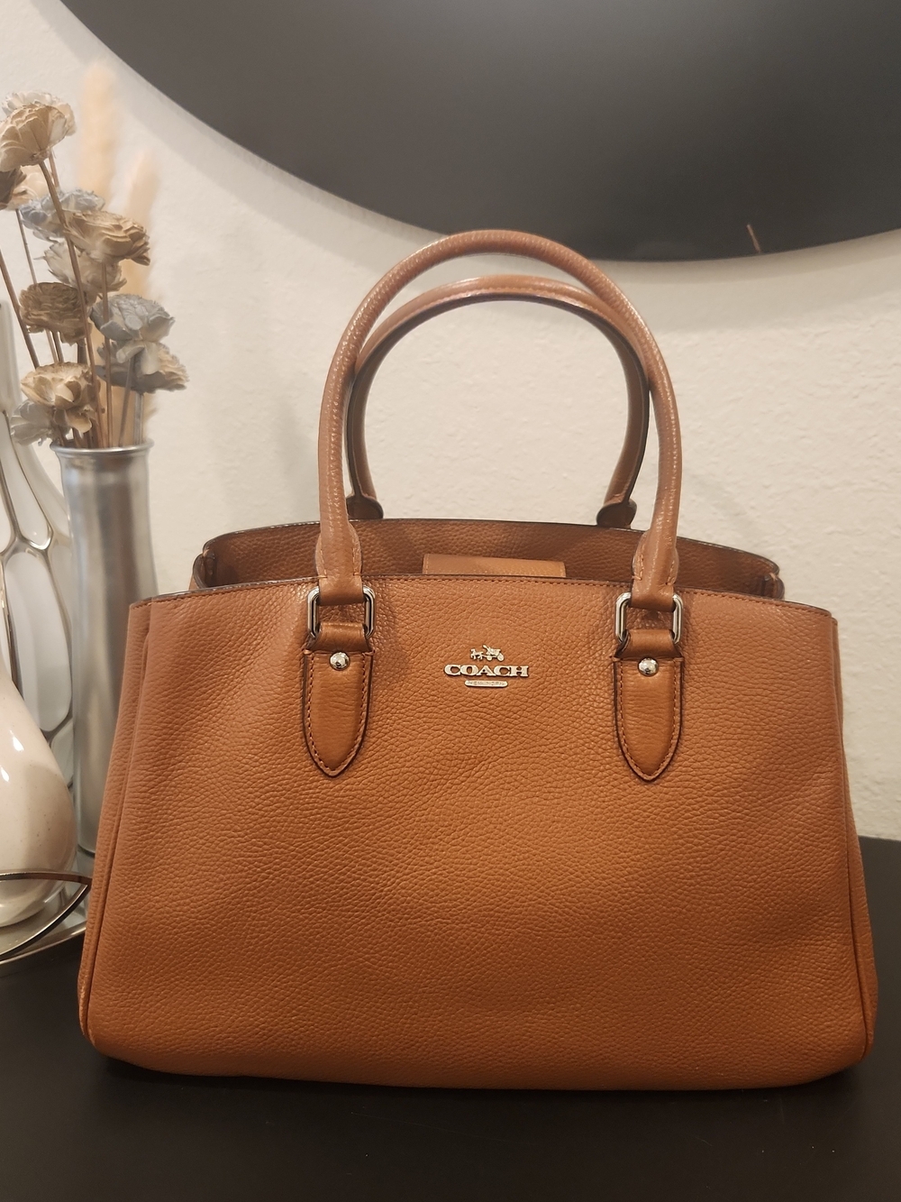 COACH Pebbled Leather Satchel in Saddle Brown